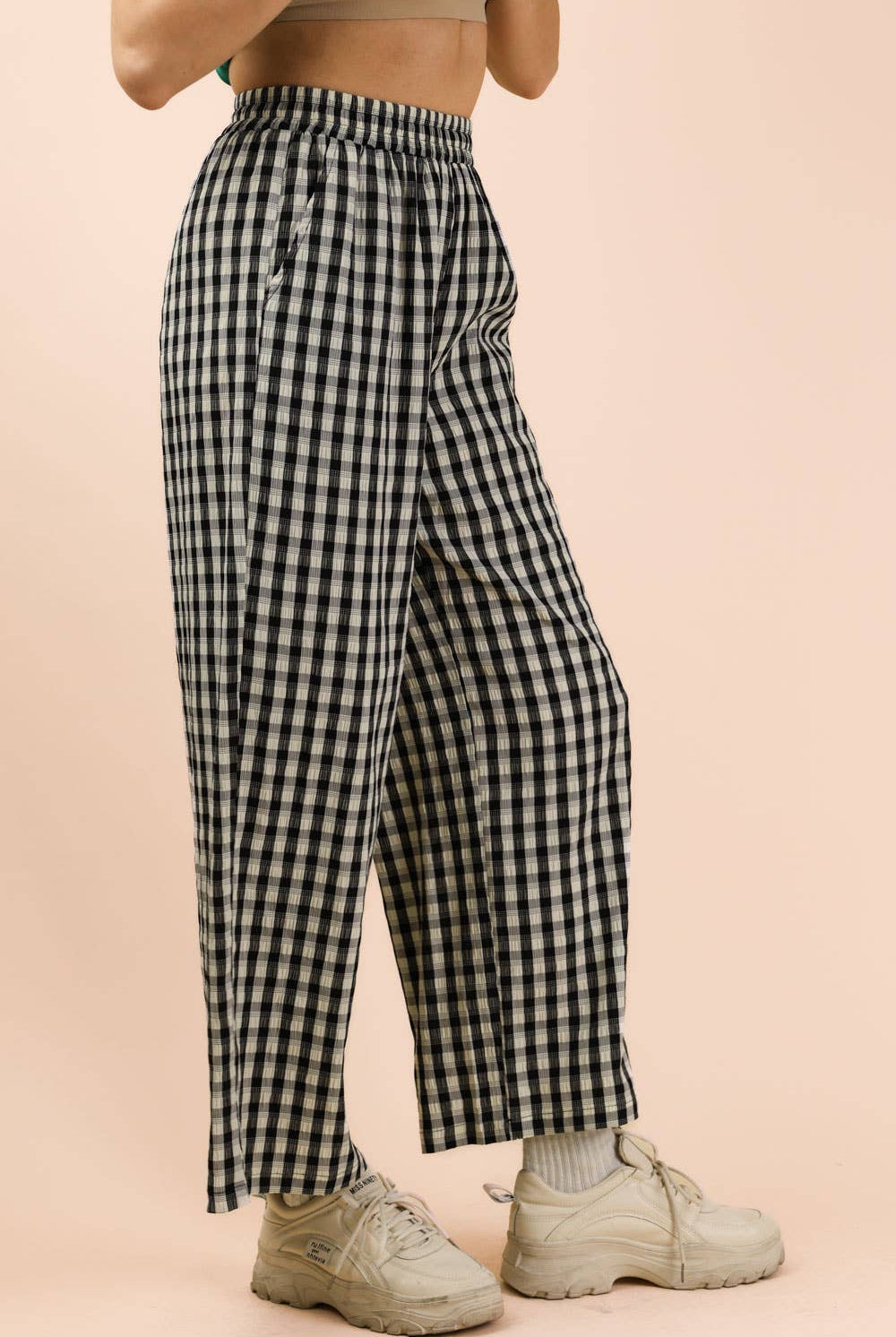 Elastic Waist Checkered Casual Pants-Pants-VERY J-Stuffology - Where Vintage Meets Modern, A Boutique for Real Women in Crosbyton, TX