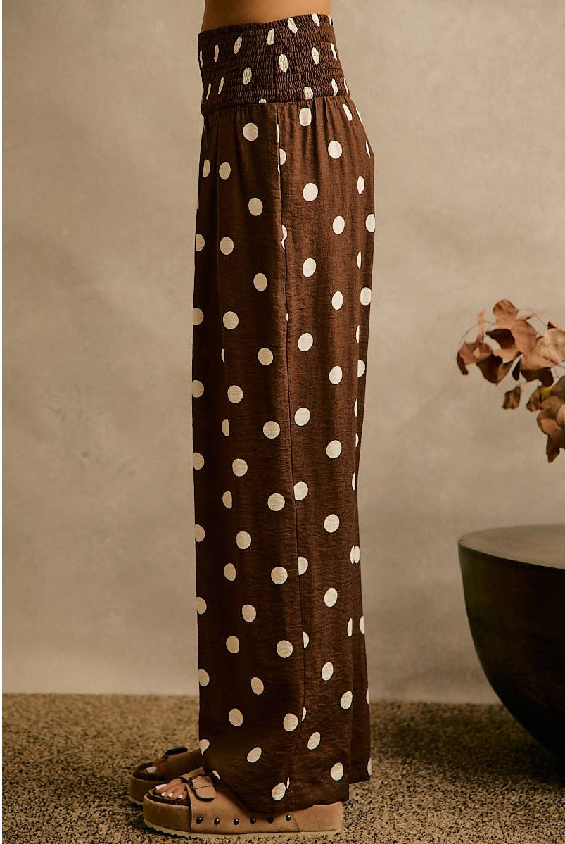 POLKA DOT CREPE SMOCKED POCKET WIDE LEG PANTS-So Me-Stuffology - Where Vintage Meets Modern, A Boutique for Real Women in Crosbyton, TX