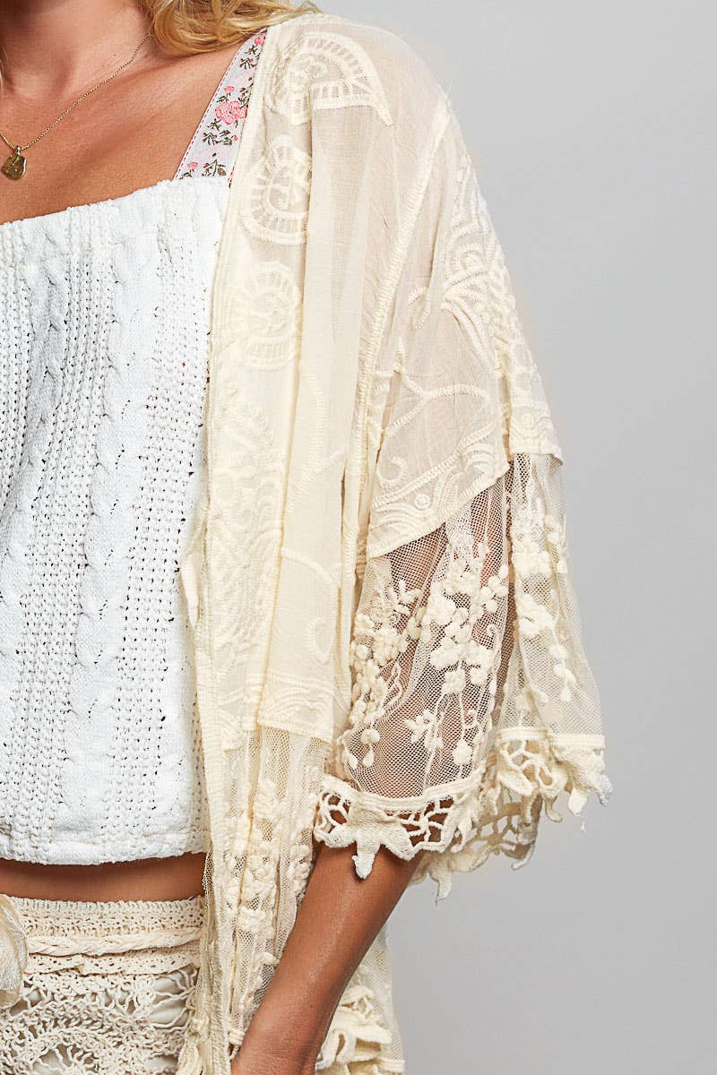 1/2 Sleeve Lace Ruffle Trim Opening Solid Crochet Cardigan-Pol Clothing-Stuffology - Where Vintage Meets Modern, A Boutique for Real Women in Crosbyton, TX