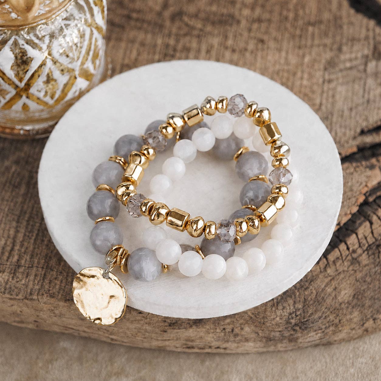Gilded Sorbet Stack – Set of 3 Stretchy Beaded Summer Bracelets-Bracelets-PennyLine inc-Stuffology - Where Vintage Meets Modern, A Boutique for Real Women in Crosbyton, TX