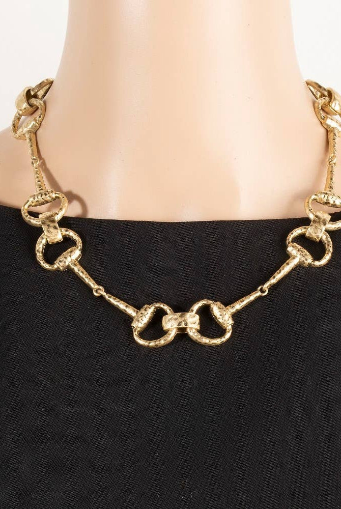 Hammered Equestrian Bit Link Necklace Set-The Looks by Fame Accessories-Stuffology - Where Vintage Meets Modern, A Boutique for Real Women in Crosbyton, TX