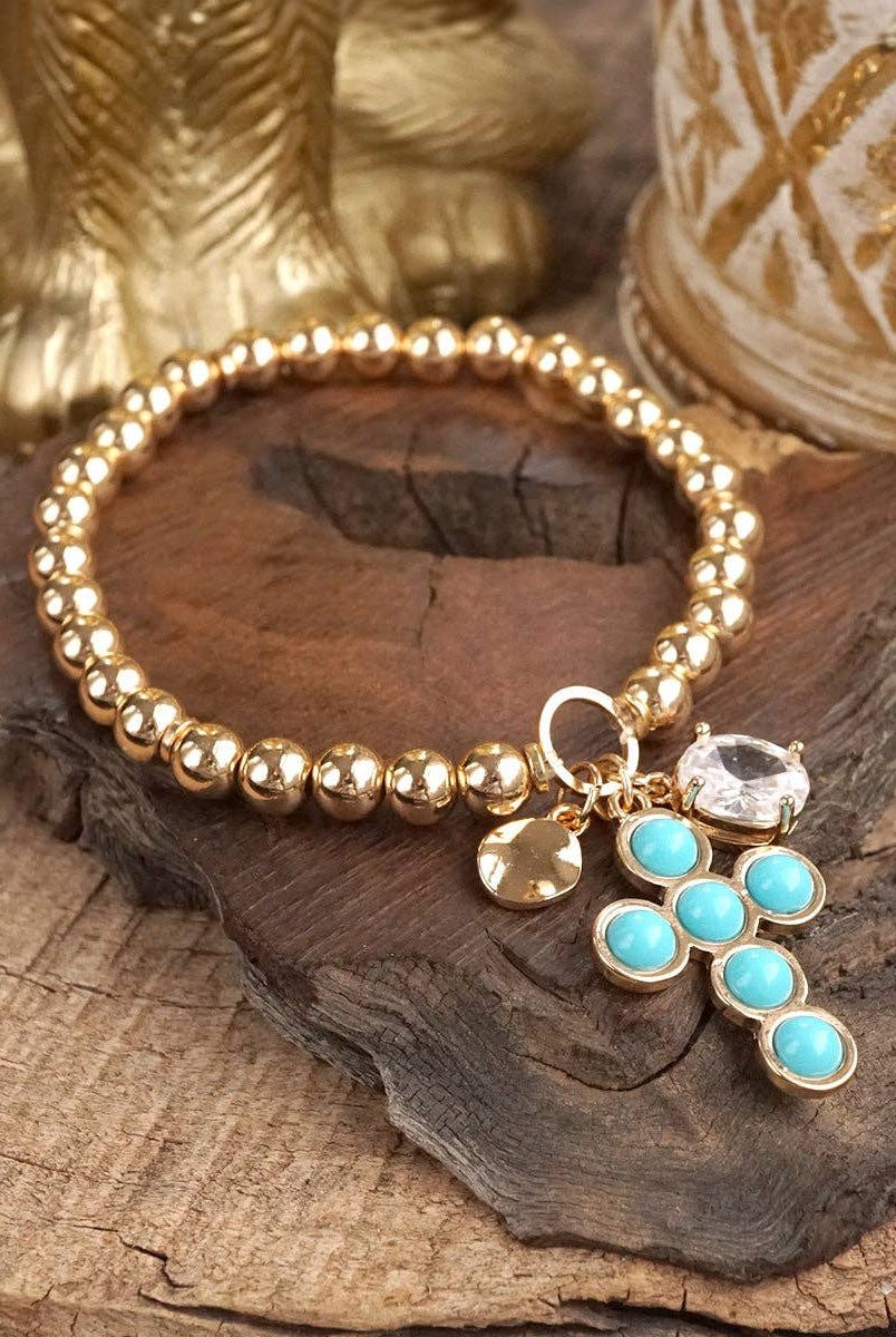 Golden Keepsakes – Charm Cluster Stretch Bracelet with Beads & Stones-Bracelets-PennyLine inc-Stuffology - Where Vintage Meets Modern, A Boutique for Real Women in Crosbyton, TX