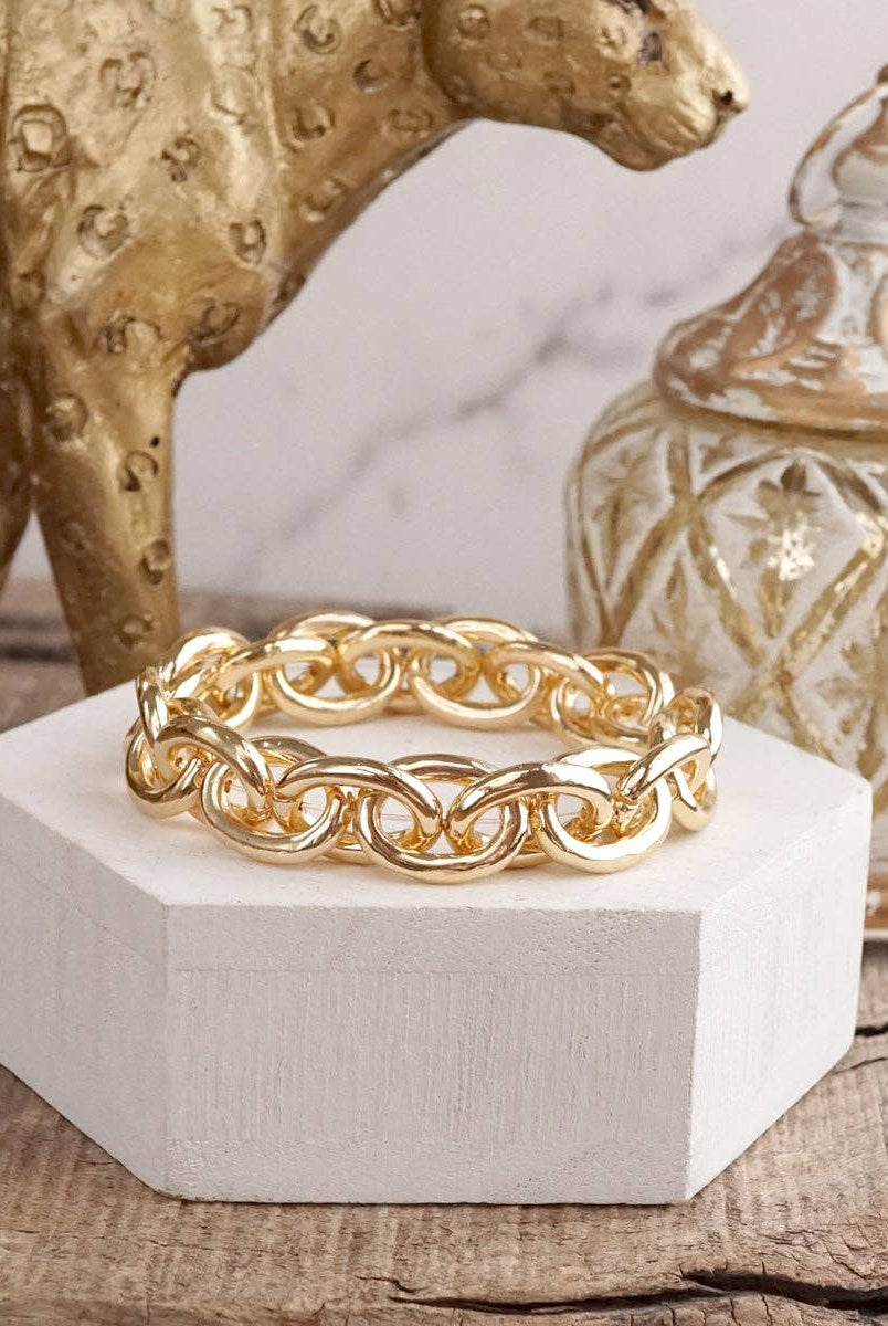 Bold Links – Chunky Chain Stretchy Bracelet - in Gold-Bracelets-PennyLine inc-Stuffology - Where Vintage Meets Modern, A Boutique for Real Women in Crosbyton, TX
