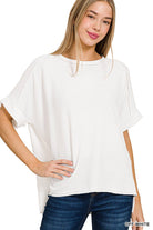 Corded Rib Short Cuff Sleeve Raw Edge Top-TOP-Stuffology Boutique-Stuffology - Where Vintage Meets Modern, A Boutique for Real Women in Crosbyton, TX