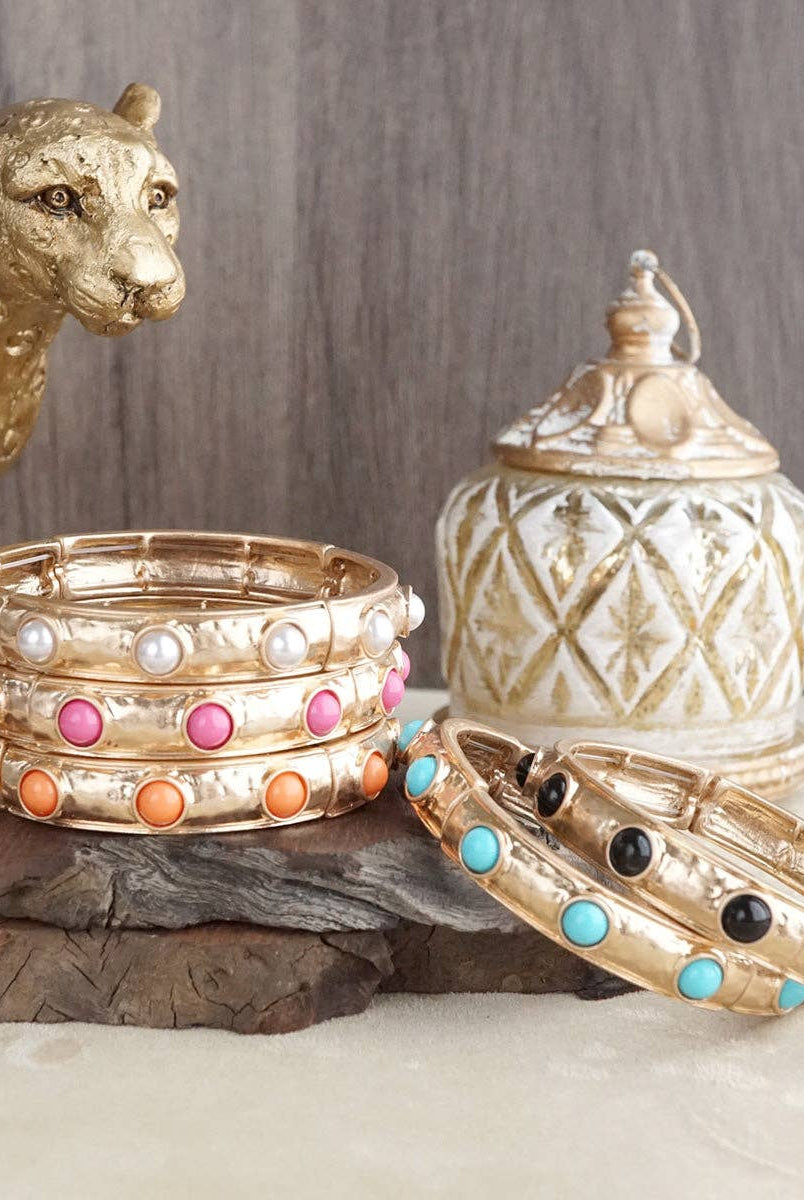Timeless Charm – Slim Cabochon Eternity Bangle-Bracelets-PennyLine inc-Stuffology - Where Vintage Meets Modern, A Boutique for Real Women in Crosbyton, TX