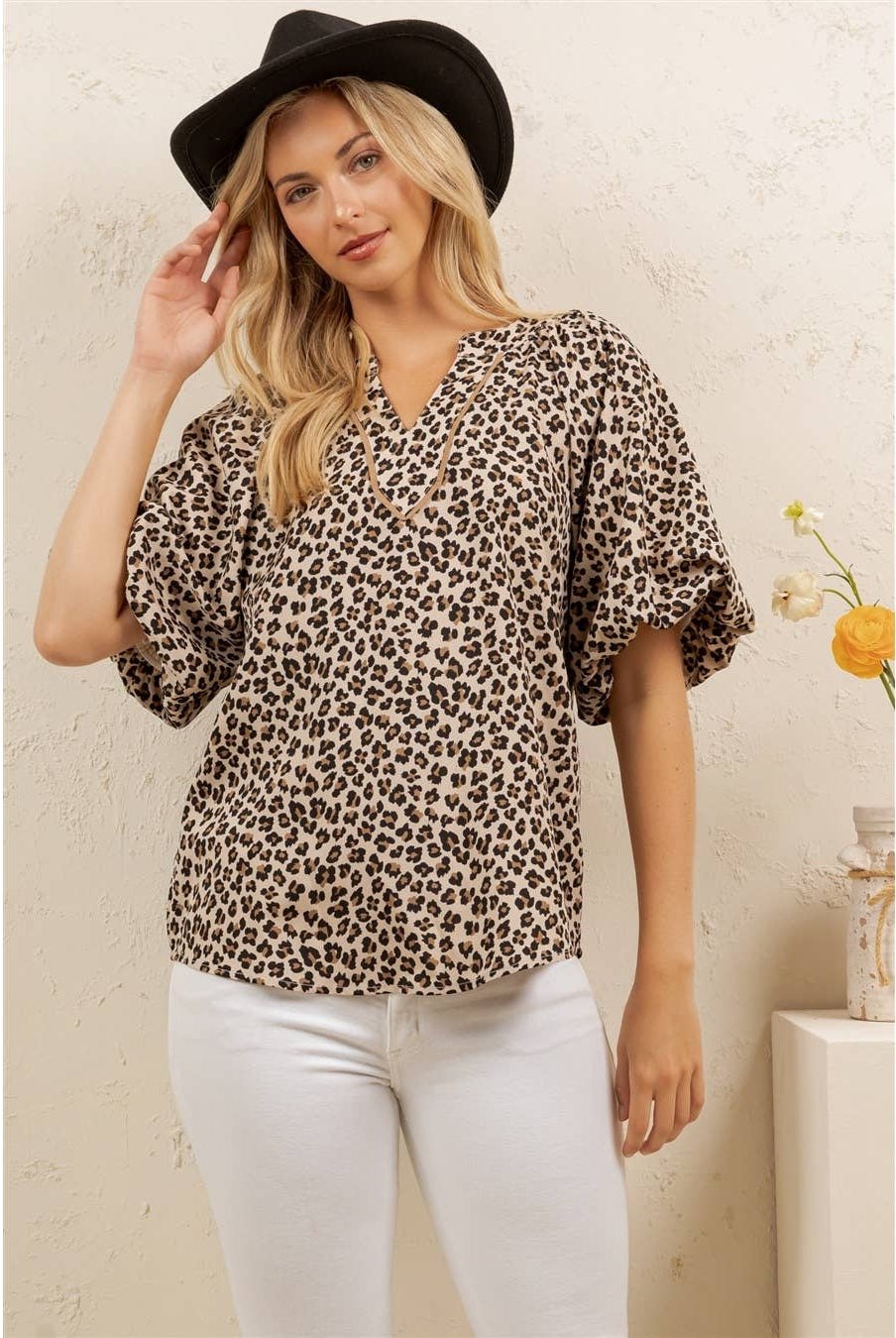Wild Charm Leopard Blouse-Tops-Sage + Fig-Stuffology - Where Vintage Meets Modern, A Boutique for Real Women in Crosbyton, TX