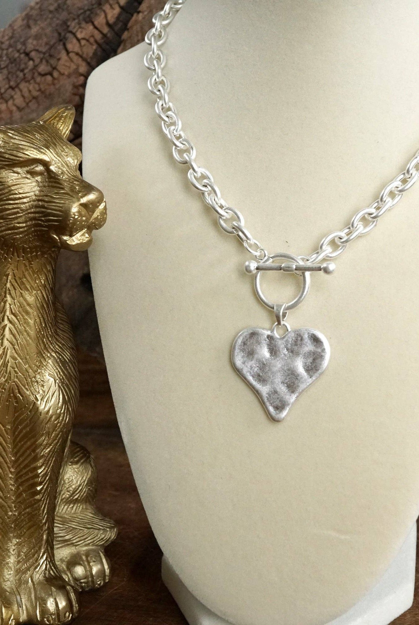 Boho Hammered Heart Front Toggle Necklace – Rustic Gold or Silver-Necklaces-PennyLine inc-Stuffology - Where Vintage Meets Modern, A Boutique for Real Women in Crosbyton, TX