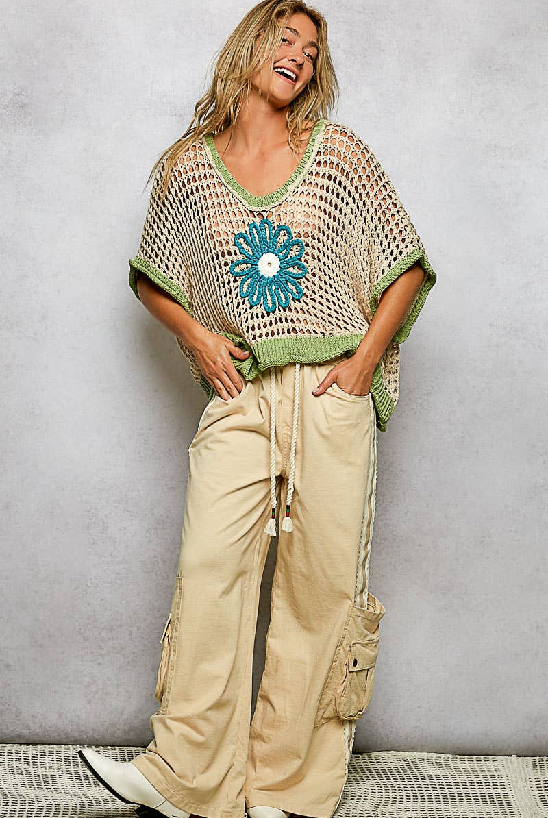 POL Clothing Round Neck Sleeveless Floral Open Crochet Sweater-Sweater Vest-Pol Clothing-Stuffology - Where Vintage Meets Modern, A Boutique for Real Women in Crosbyton, TX