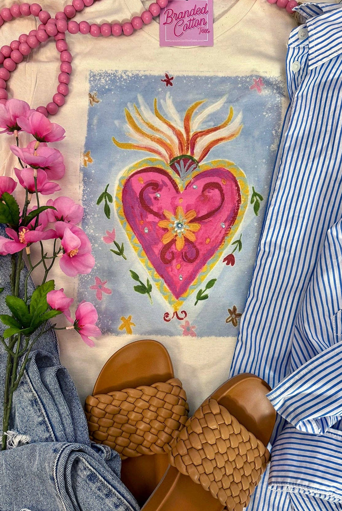 Floral Sacred Heart-Graphic Tees-Branded Cotton-Stuffology - Where Vintage Meets Modern, A Boutique for Real Women in Crosbyton, TX