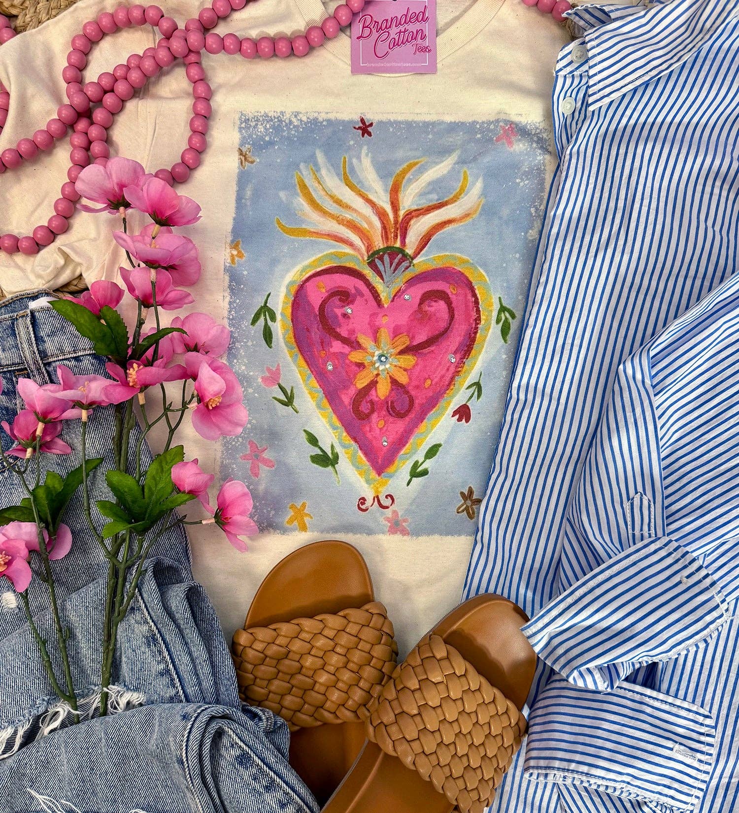 Floral Sacred Heart-Graphic Tees-Branded Cotton-Stuffology - Where Vintage Meets Modern, A Boutique for Real Women in Crosbyton, TX