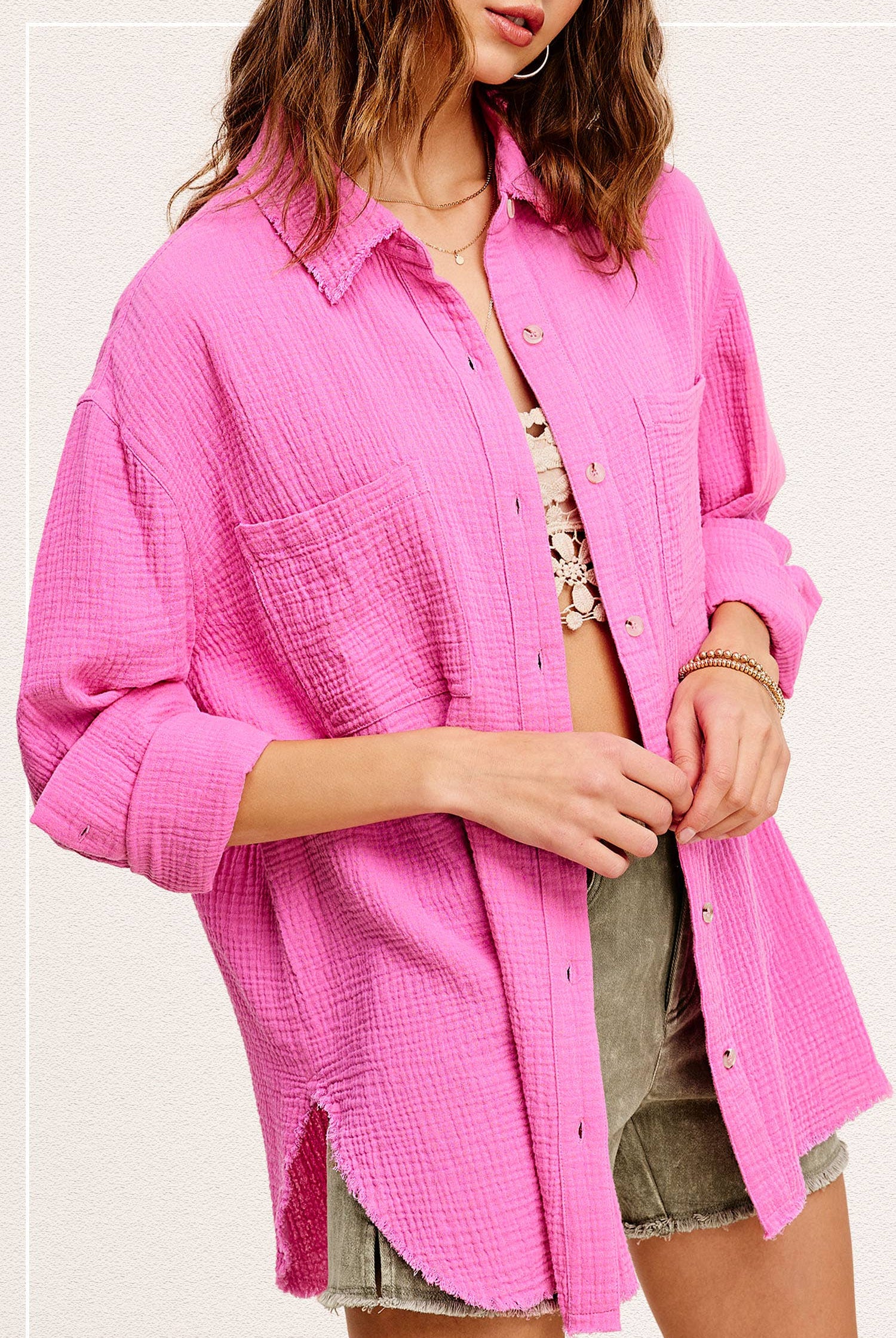 Crinkled Gauze Button Down Shirt-La Miel-Stuffology - Where Vintage Meets Modern, A Boutique for Real Women in Crosbyton, TX