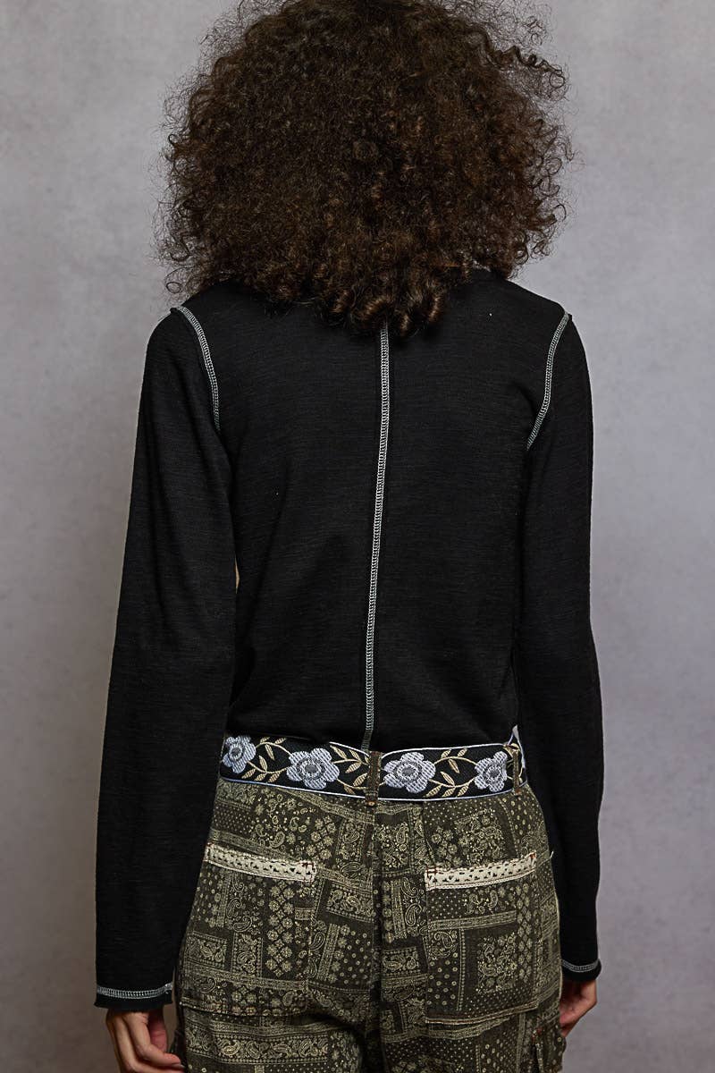 POL Clothing - Long Sleeve Knit Top with Stud Details-Pol Clothing-Stuffology - Where Vintage Meets Modern, A Boutique for Real Women in Crosbyton, TX