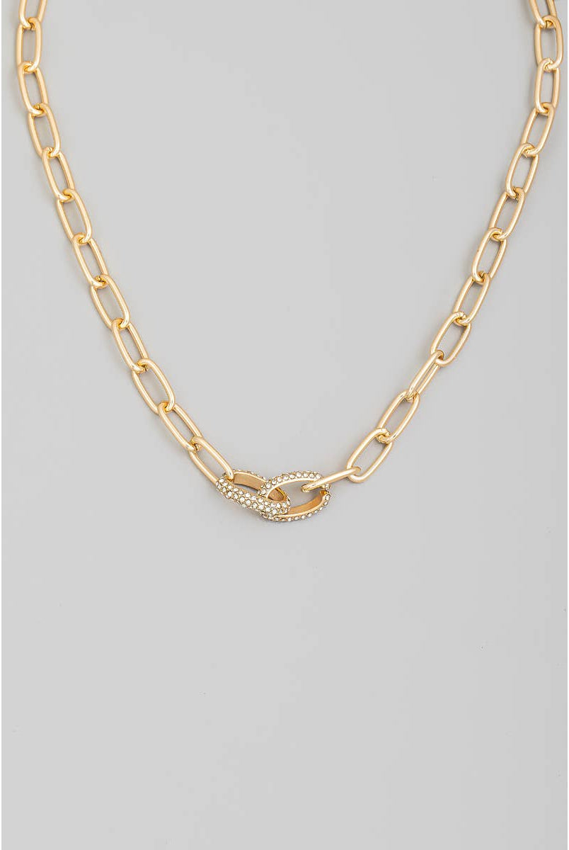 Gold Pave Chain Link Necklace | Stuffology Boutique-Necklaces-The Looks by Fame Accessories-Stuffology - Where Vintage Meets Modern, A Boutique for Real Women in Crosbyton, TX