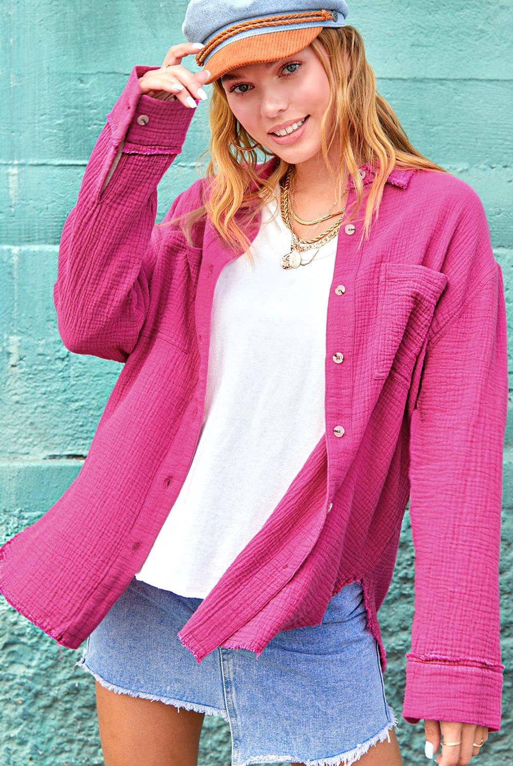 Crinkled Gauze Button Down Shirt-La Miel-Stuffology - Where Vintage Meets Modern, A Boutique for Real Women in Crosbyton, TX