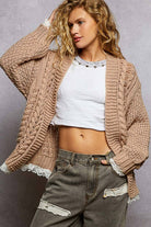 V neck lace trim solid acrylic sweater open cardigan top-Pol Clothing-Stuffology - Where Vintage Meets Modern, A Boutique for Real Women in Crosbyton, TX