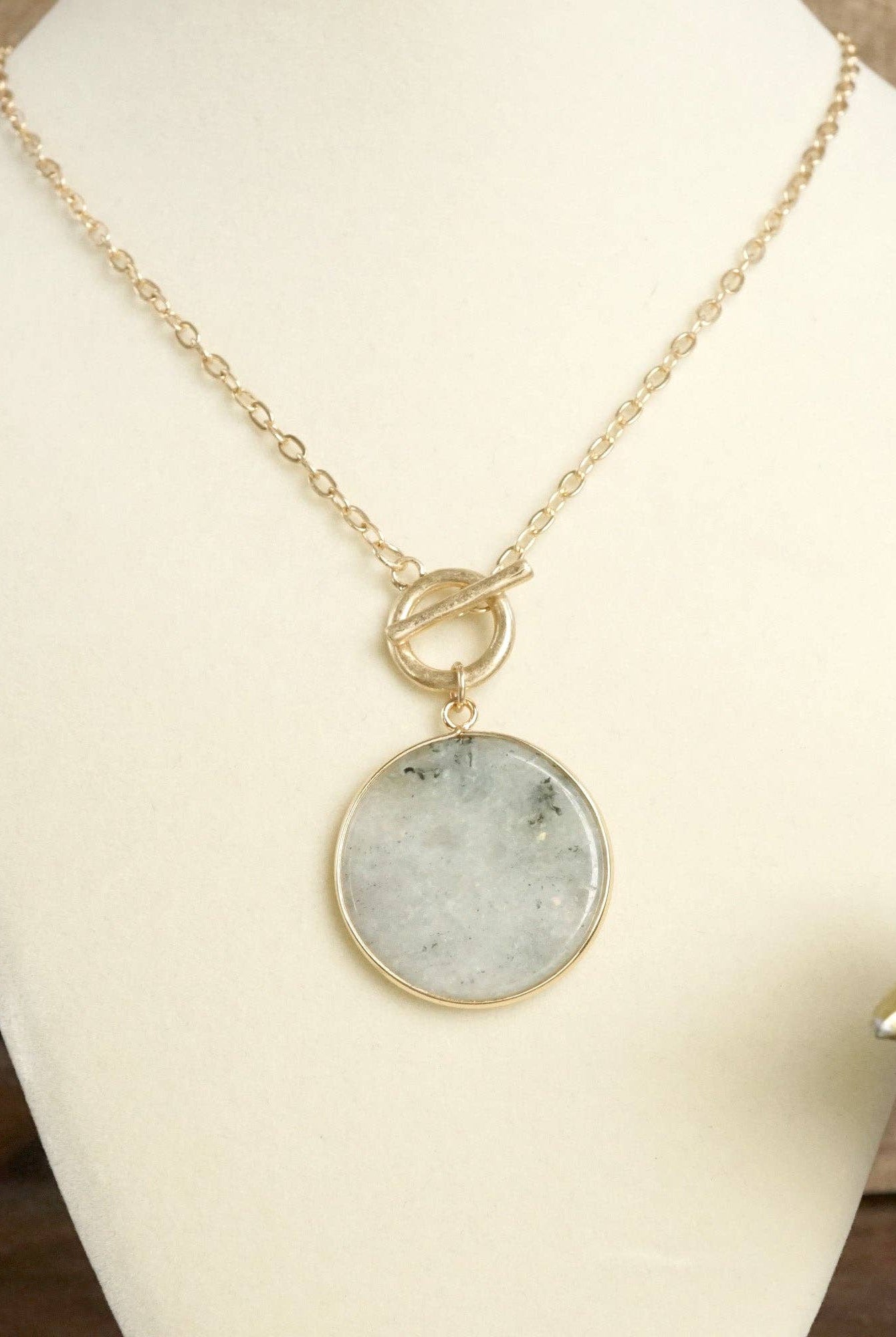 Semi-Precious Disc Pendant Front Toggle Chain Necklace-Necklaces-PennyLine inc-Stuffology - Where Vintage Meets Modern, A Boutique for Real Women in Crosbyton, TX