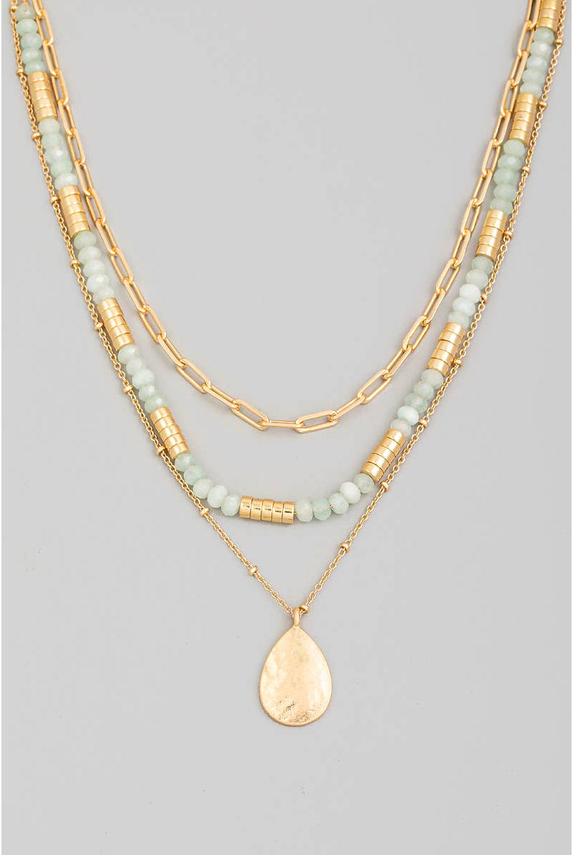 Tear Drop Charm Layered Beads Chain Necklace | Stuffology Boutique-Necklaces-The Looks by Fame Accessories-Stuffology - Where Vintage Meets Modern, A Boutique for Real Women in Crosbyton, TX