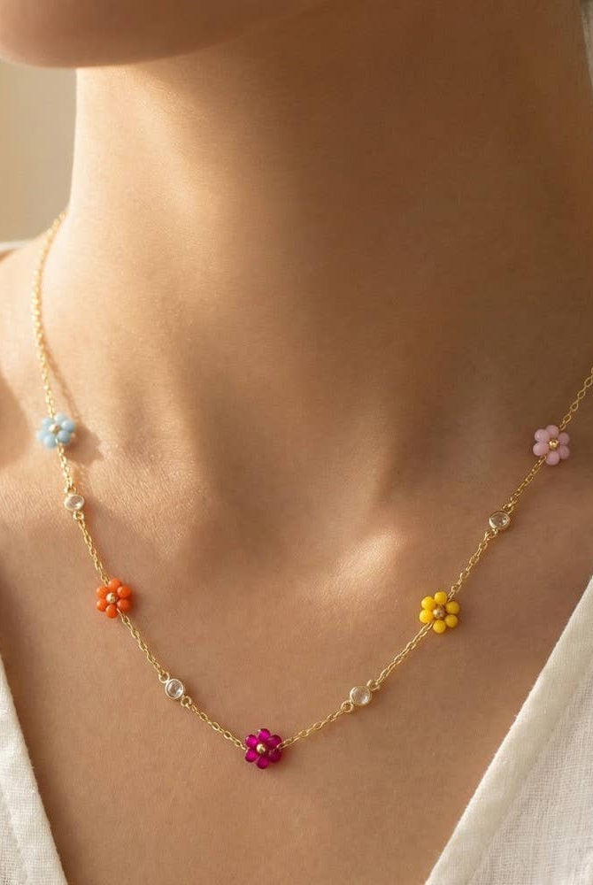 Faceted Beaded Flower Station Charms Beaded Necklace-The Looks by Fame Accessories-Stuffology - Where Vintage Meets Modern, A Boutique for Real Women in Crosbyton, TX