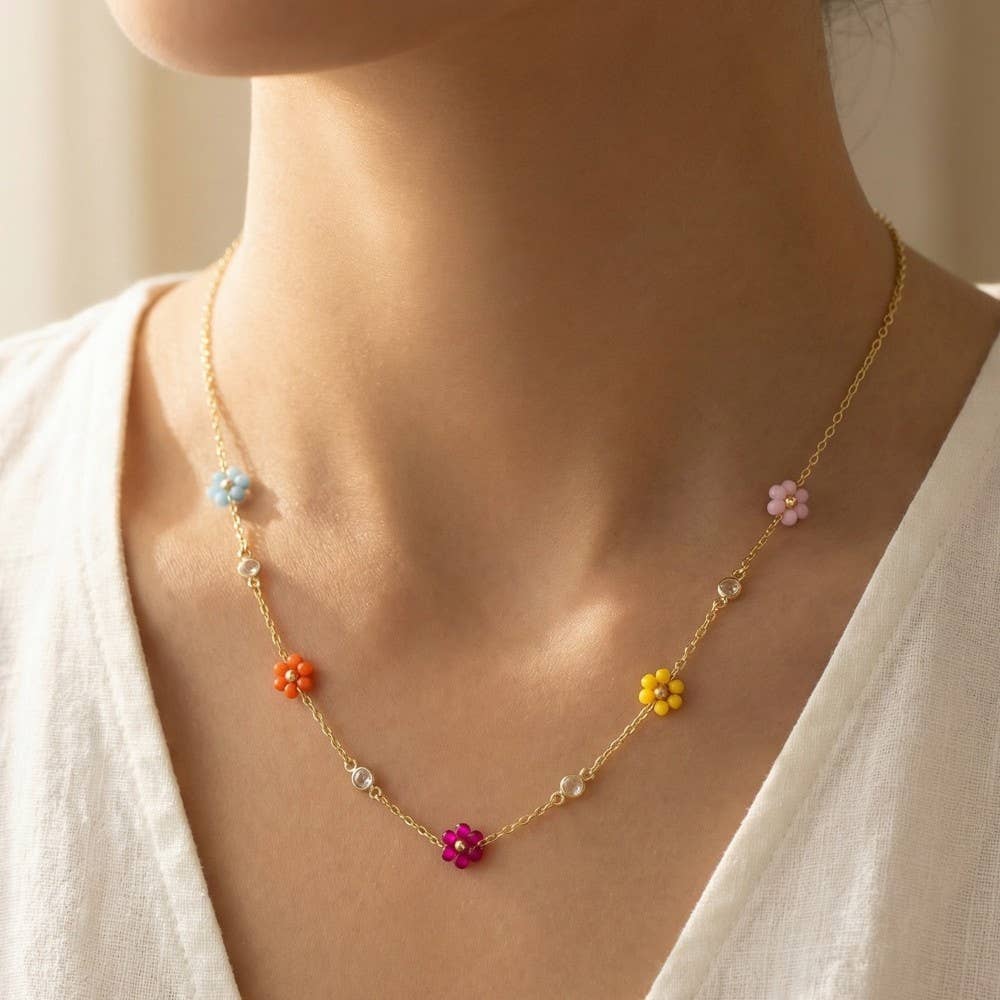 Faceted Beaded Flower Station Charms Beaded Necklace-The Looks by Fame Accessories-Stuffology - Where Vintage Meets Modern, A Boutique for Real Women in Crosbyton, TX