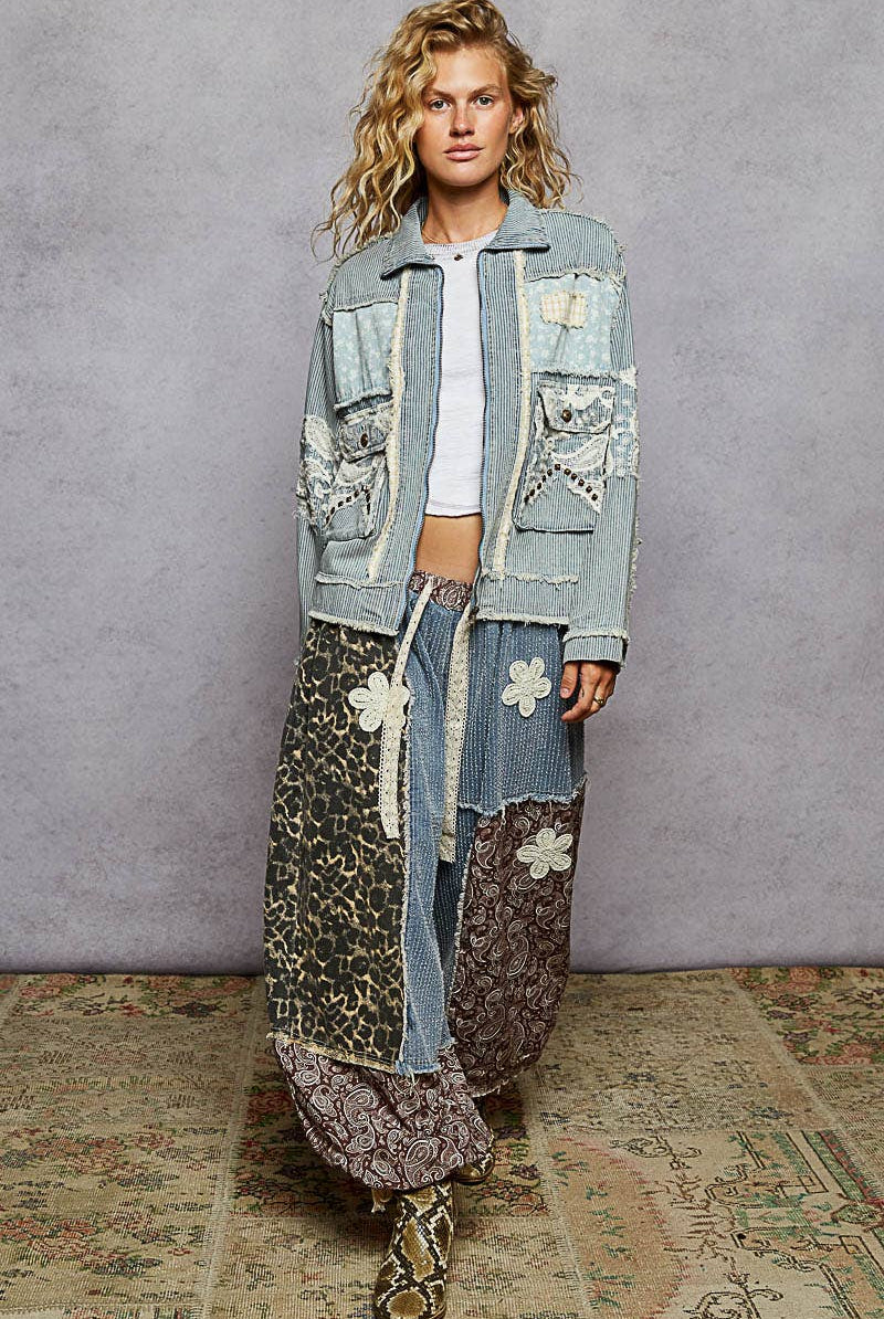 POL Clothing - Long sleeve textured woven lace patchwork jacket-Jackets-Pol Clothing-Stuffology - Where Vintage Meets Modern, A Boutique for Real Women in Crosbyton, TX