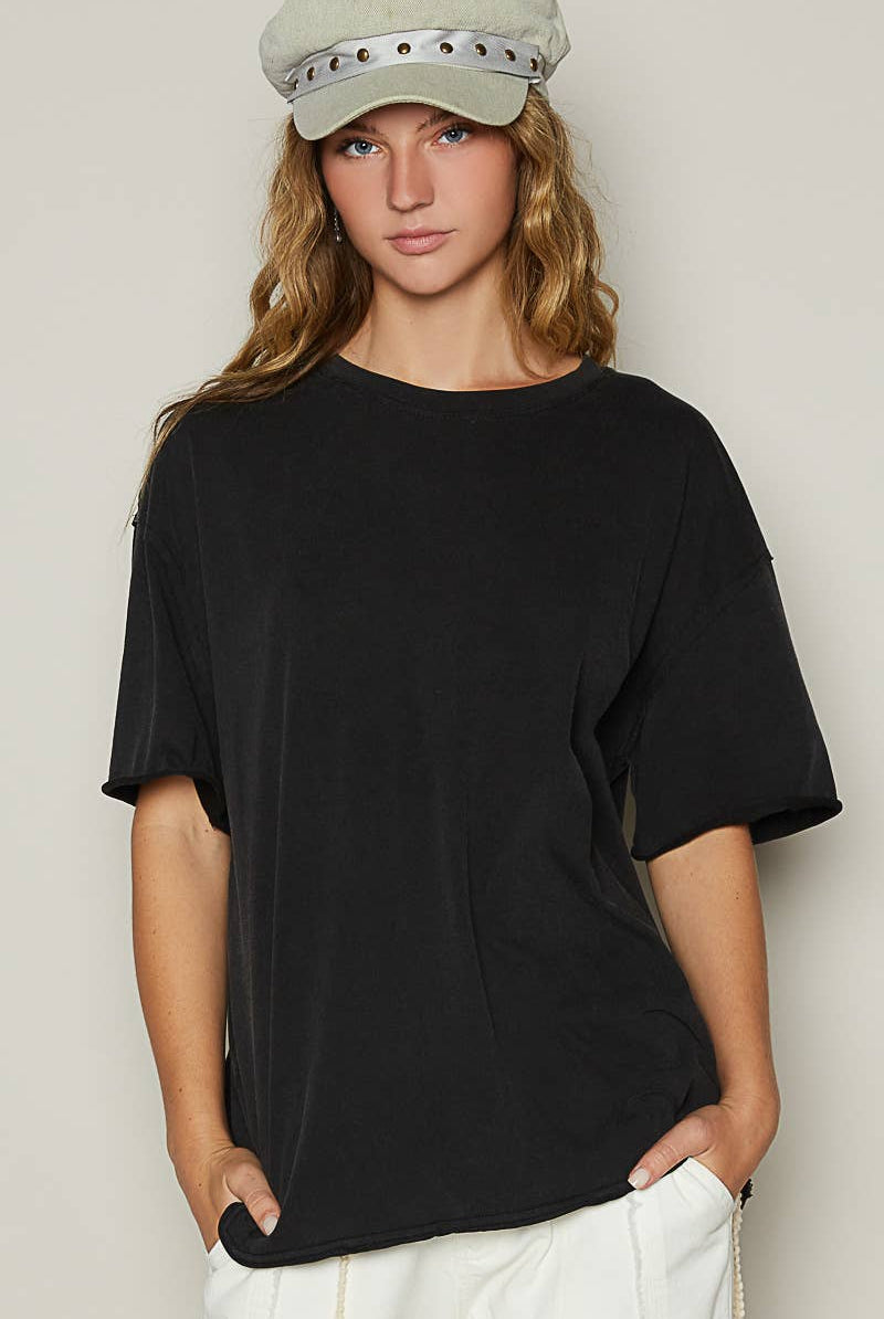 POL Clothing Vintage Washed Round Neck Short Sleeve Basic Solid Top / Tee-TOP-Pol Clothing-Stuffology - Where Vintage Meets Modern, A Boutique for Real Women in Crosbyton, TX