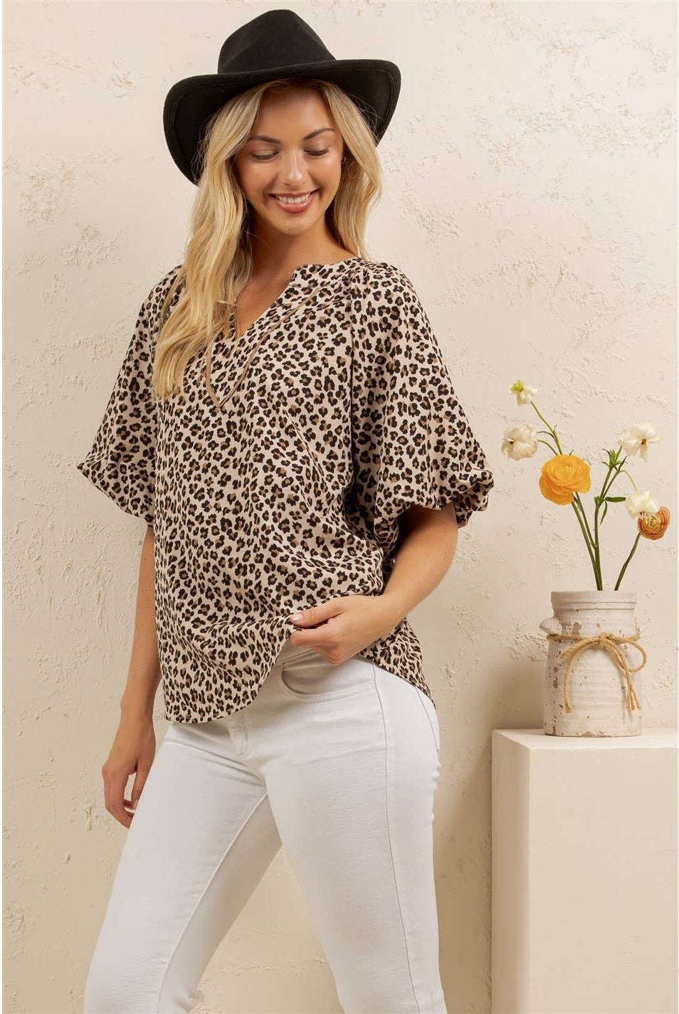 Wild Charm Leopard Blouse-Tops-Sage + Fig-Stuffology - Where Vintage Meets Modern, A Boutique for Real Women in Crosbyton, TX