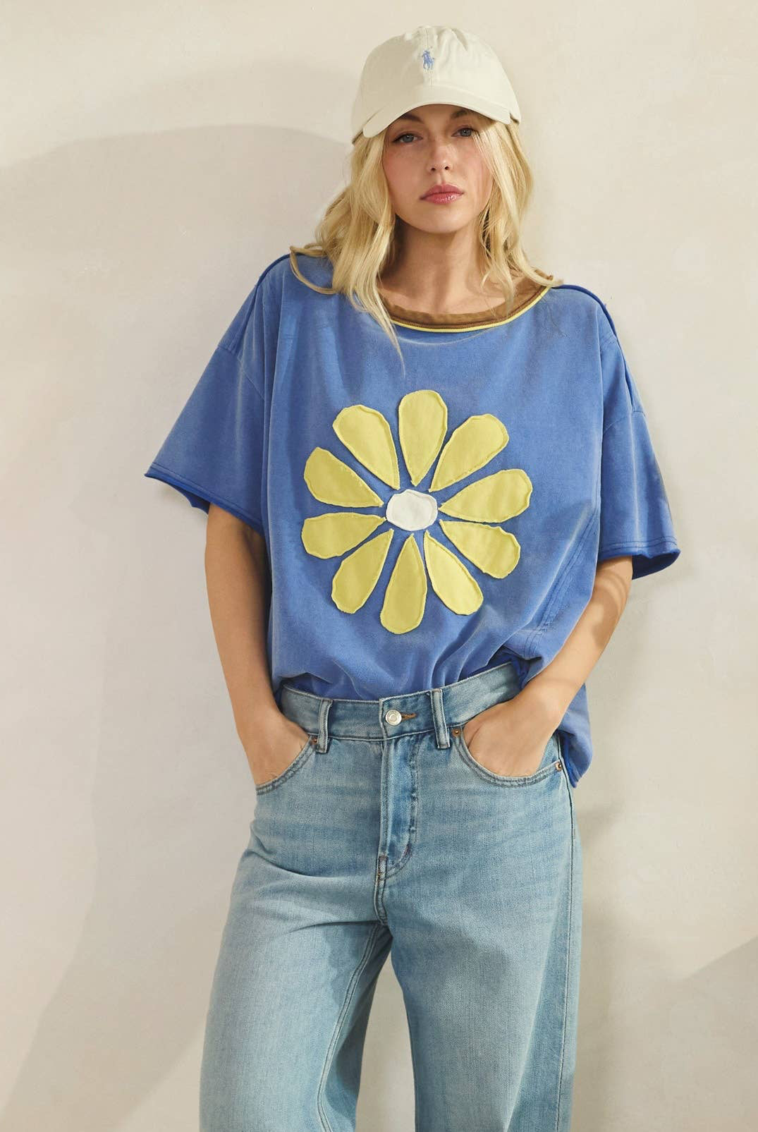 Daisy Applique Tee-Vintage Wash Tee-Sage + Fig-Stuffology - Where Vintage Meets Modern, A Boutique for Real Women in Crosbyton, TX