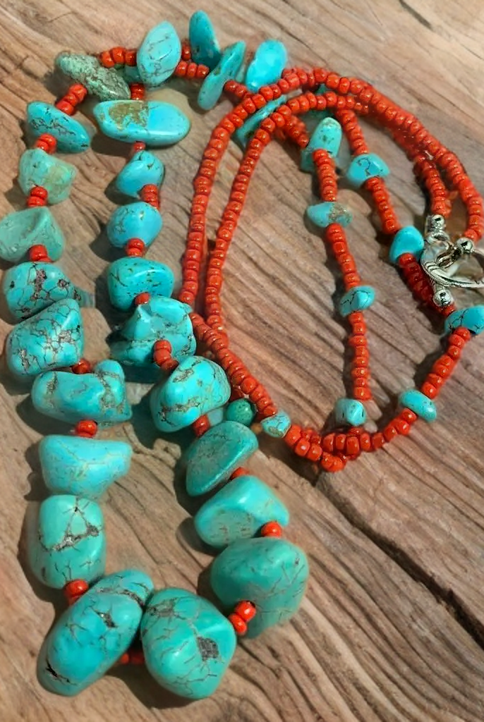 Turquoise red seed bead necklace Native American handmade-Necklaces-Horse Spirit Studio-Stuffology - Where Vintage Meets Modern, A Boutique for Real Women in Crosbyton, TX