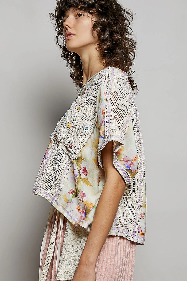 POL Clothing Patchwork Crochet Floral Top-TOP-Stuffology Boutique -Stuffology - Where Vintage Meets Modern, A Boutique for Real Women in Crosbyton, TX