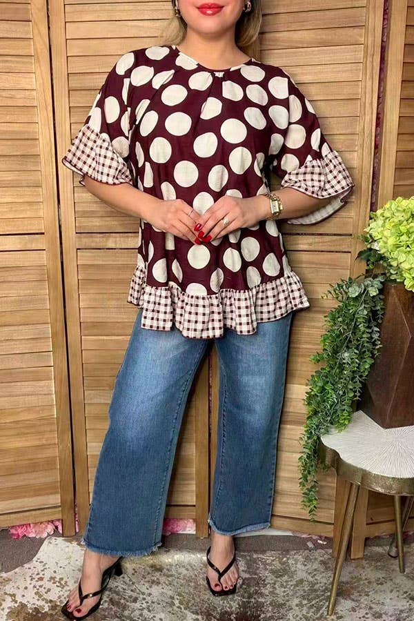 Trendy floral short sleeve women's boutique top GJQ17422-Blouse-luluclothes-Stuffology - Where Vintage Meets Modern, A Boutique for Real Women in Crosbyton, TX