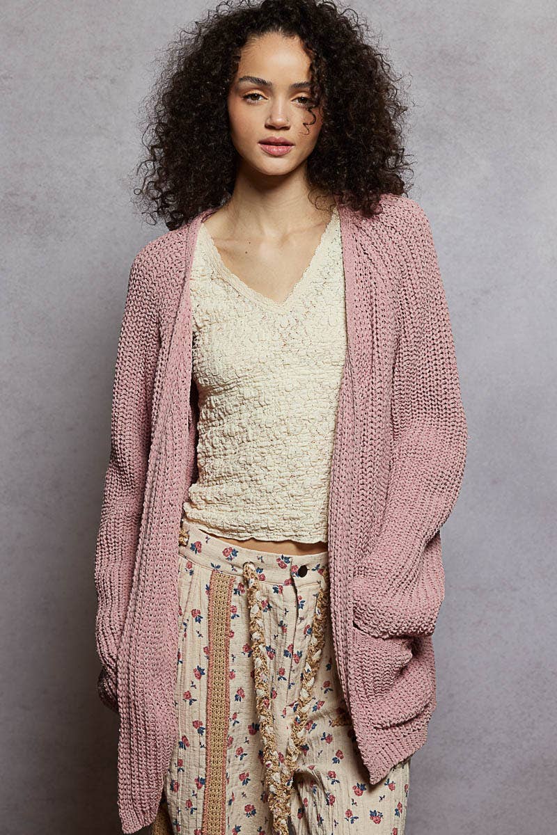 POL Clothing - Long sleeve front pocket chenille sweater open cardigan-Sweater Cardigan-Pol Clothing-Stuffology - Where Vintage Meets Modern, A Boutique for Real Women in Crosbyton, TX
