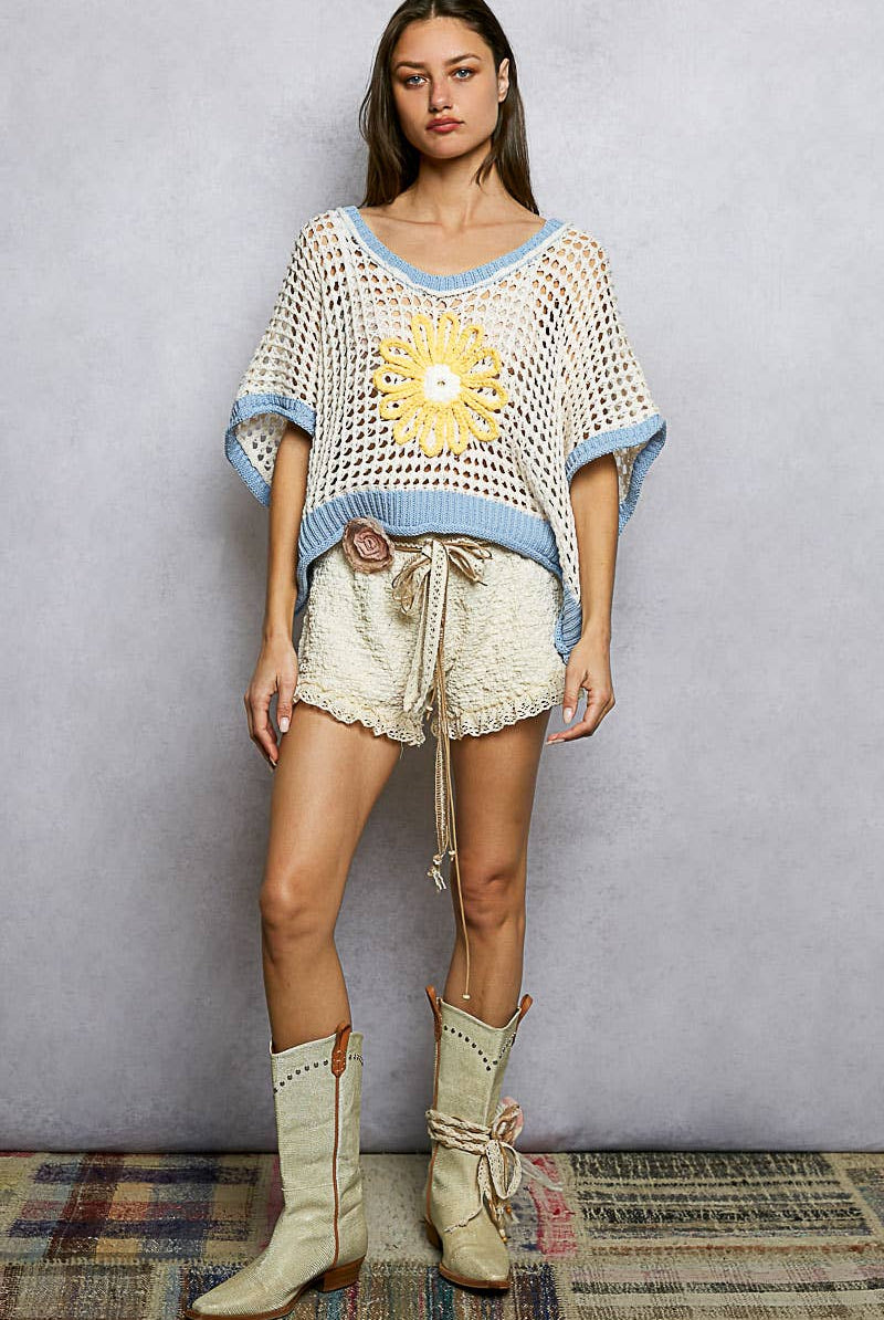 POL Clothing Round Neck Sleeveless Floral Open Crochet Sweater-Sweater Vest-Pol Clothing-Stuffology - Where Vintage Meets Modern, A Boutique for Real Women in Crosbyton, TX