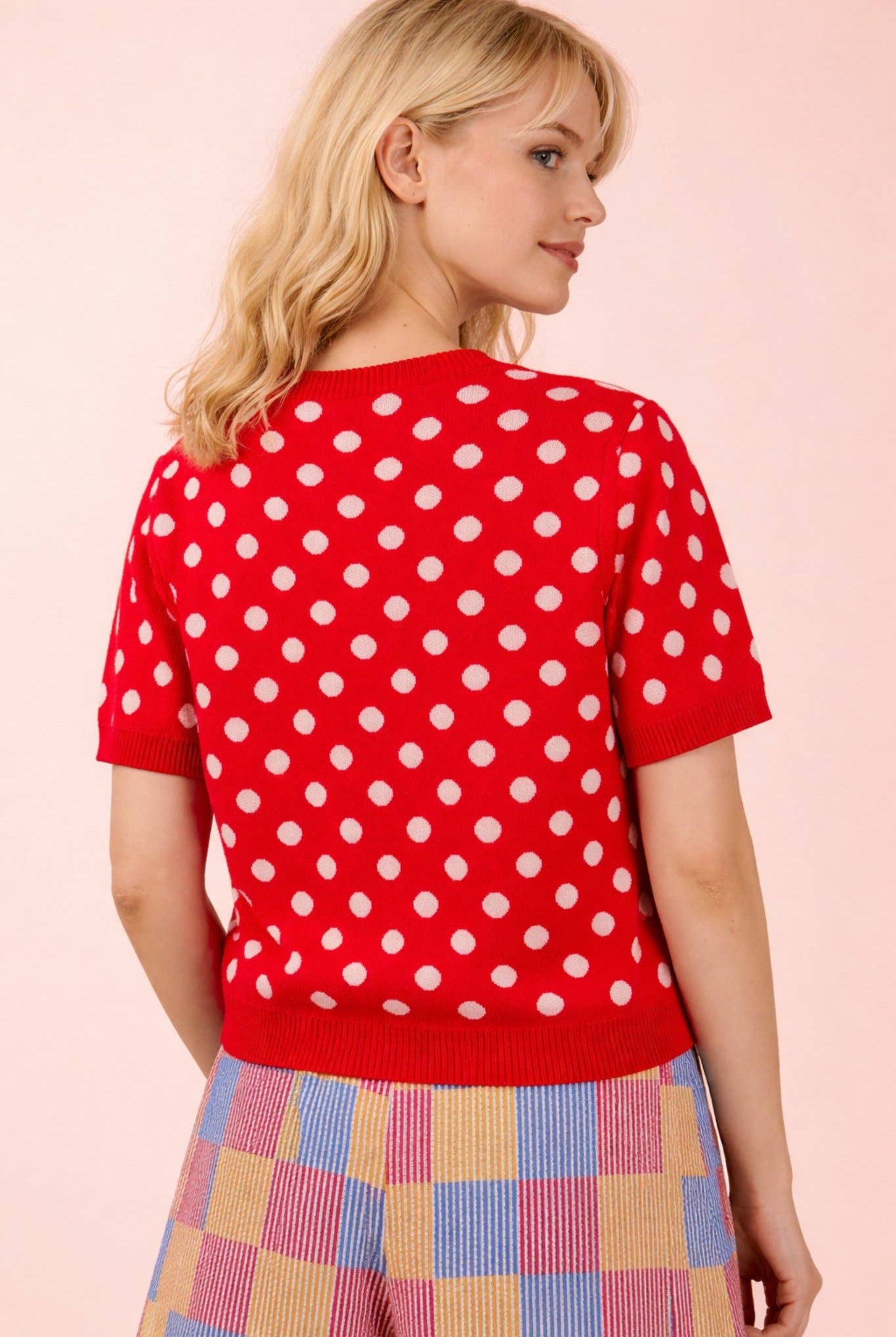 Polka Dot Button Down Knit Sweater Cardigan-Sweater Cardigan-VERY J-Stuffology - Where Vintage Meets Modern, A Boutique for Real Women in Crosbyton, TX