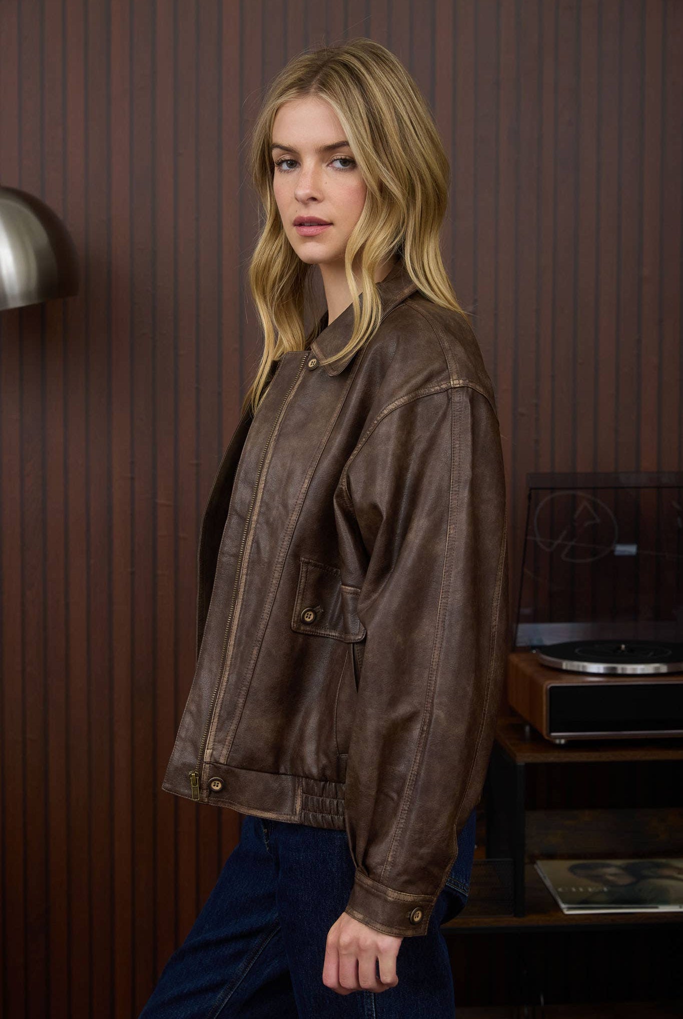 COLLARED ZIP-UP WASHED FAUX LEATHER JACKET-J.O.A-Stuffology - Where Vintage Meets Modern, A Boutique for Real Women in Crosbyton, TX