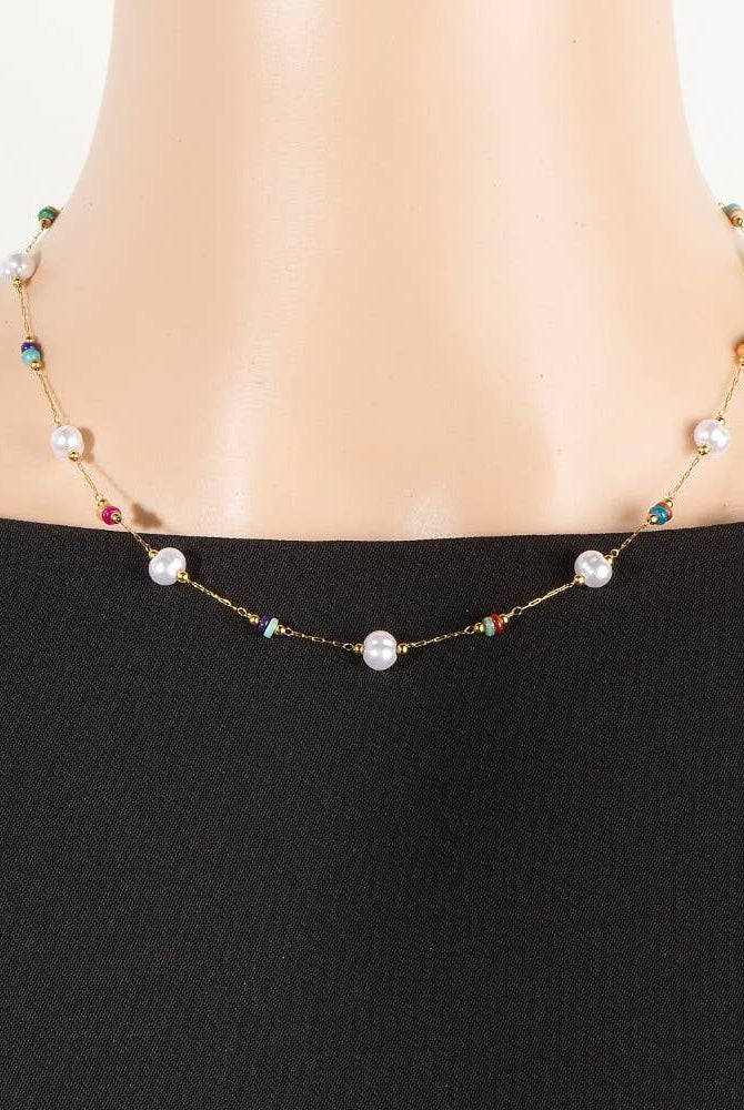 Dainty Chain Bead Station Necklace-Necklaces-The Looks by Fame Accessories-Stuffology - Where Vintage Meets Modern, A Boutique for Real Women in Crosbyton, TX