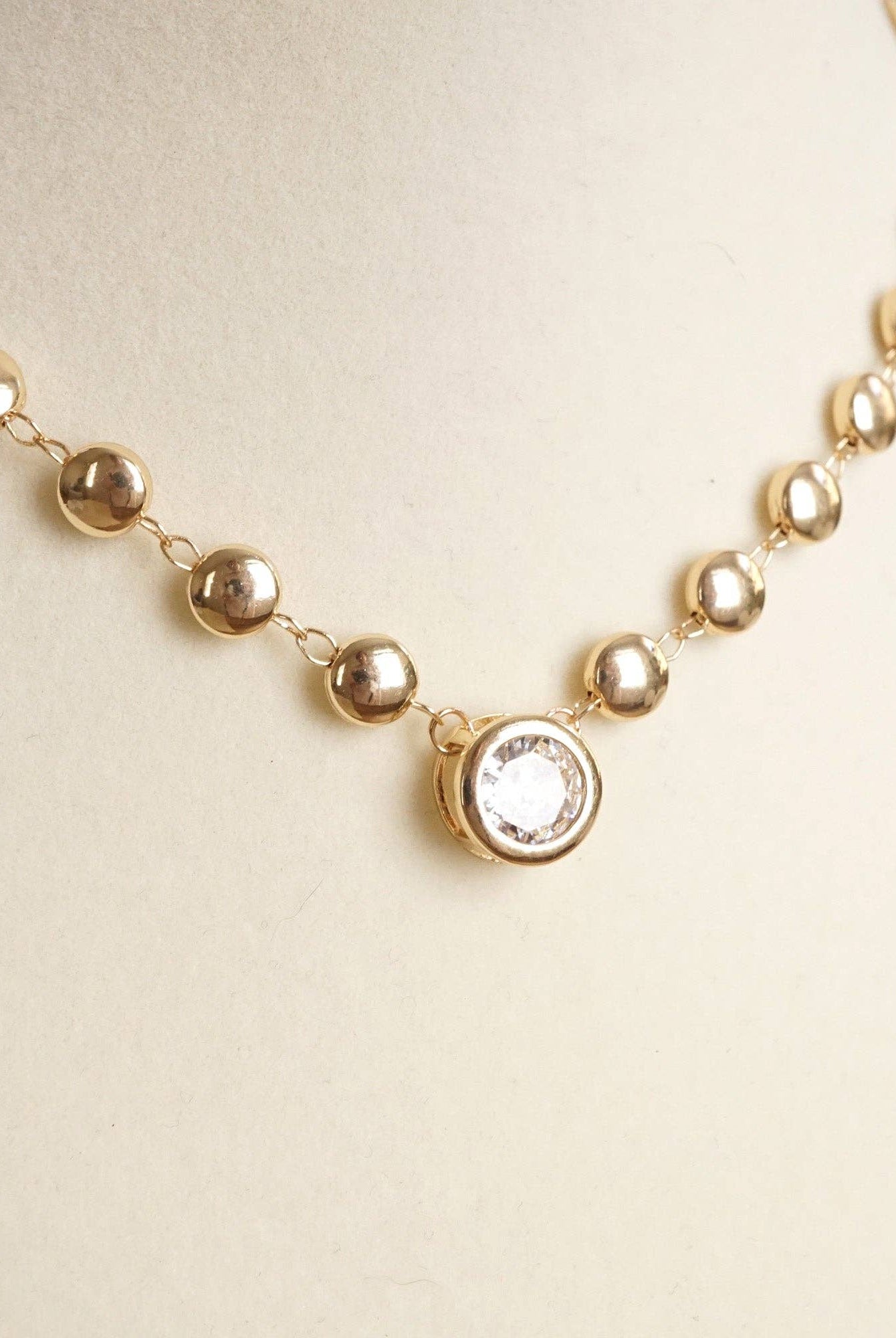 Clear Crystal Bezel Pendant Dot Chain Neckline Necklace-Necklaces-PennyLine inc-Stuffology - Where Vintage Meets Modern, A Boutique for Real Women in Crosbyton, TX