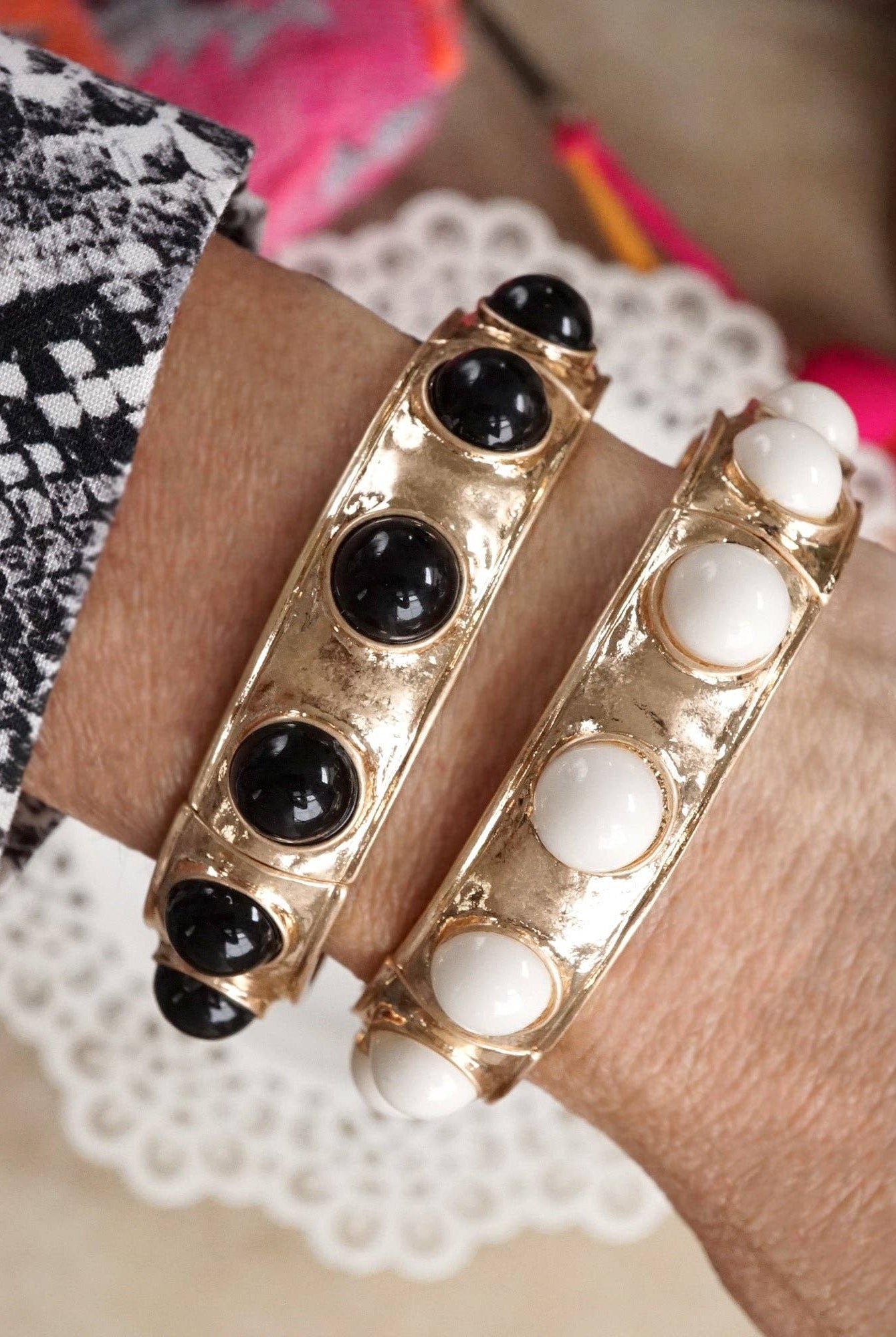 Jeweled Bubble Hoop Earrings – Colorful Acrylic Cabochons-PennyLine inc-Stuffology - Where Vintage Meets Modern, A Boutique for Real Women in Crosbyton, TX