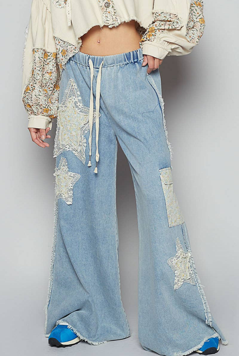 Star Patch Adjustable Waist Band Casual Pants-Pants-Pol Clothing-Stuffology - Where Vintage Meets Modern, A Boutique for Real Women in Crosbyton, TX