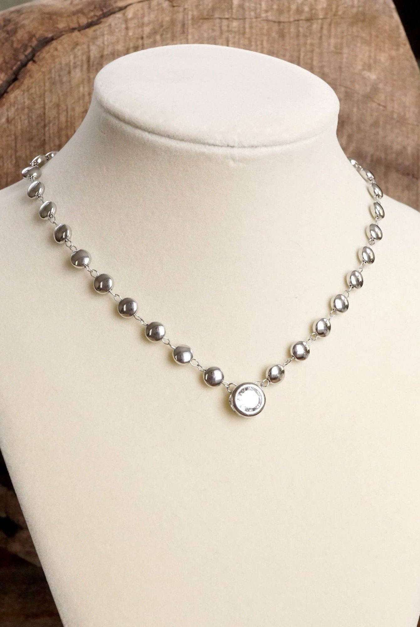Clear Crystal Bezel Pendant Dot Chain Neckline Necklace-Necklaces-PennyLine inc-Stuffology - Where Vintage Meets Modern, A Boutique for Real Women in Crosbyton, TX