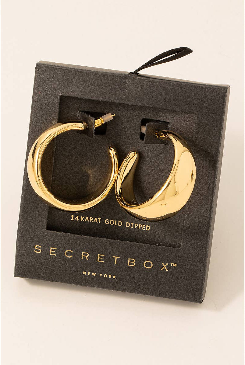 Secret Box Gold Dipped Wide Beveled Hoop Earrings-Earrings-Fame Accessories-Stuffology - Where Vintage Meets Modern, A Boutique for Real Women in Crosbyton, TX