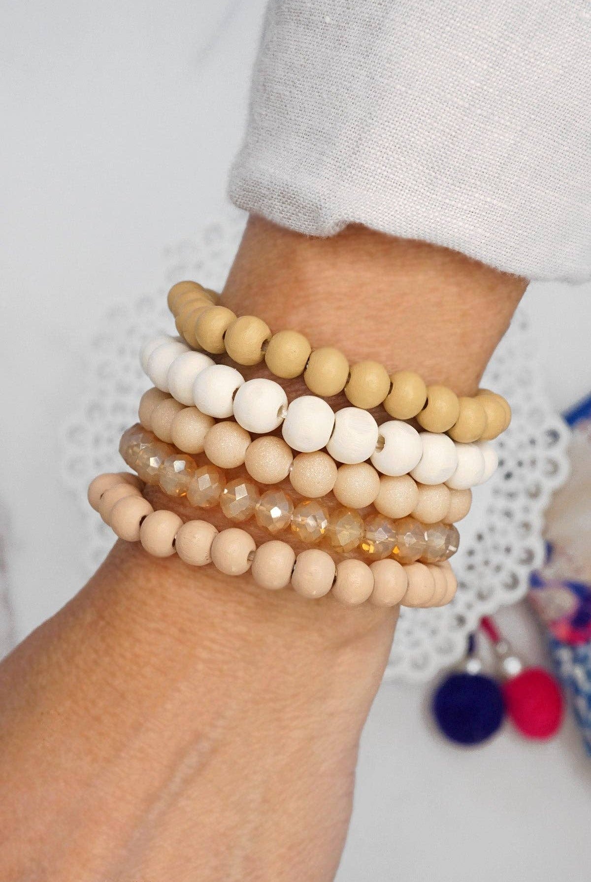 Wood glass basic bracelets stack beaded bracelet set-PennyLine inc-Stuffology - Where Vintage Meets Modern, A Boutique for Real Women in Crosbyton, TX