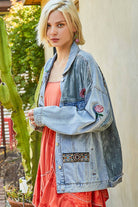 Long sleeve denim embroidery roomy fit jacket-Denim Jacket-Pol Clothing-Stuffology - Where Vintage Meets Modern, A Boutique for Real Women in Crosbyton, TX
