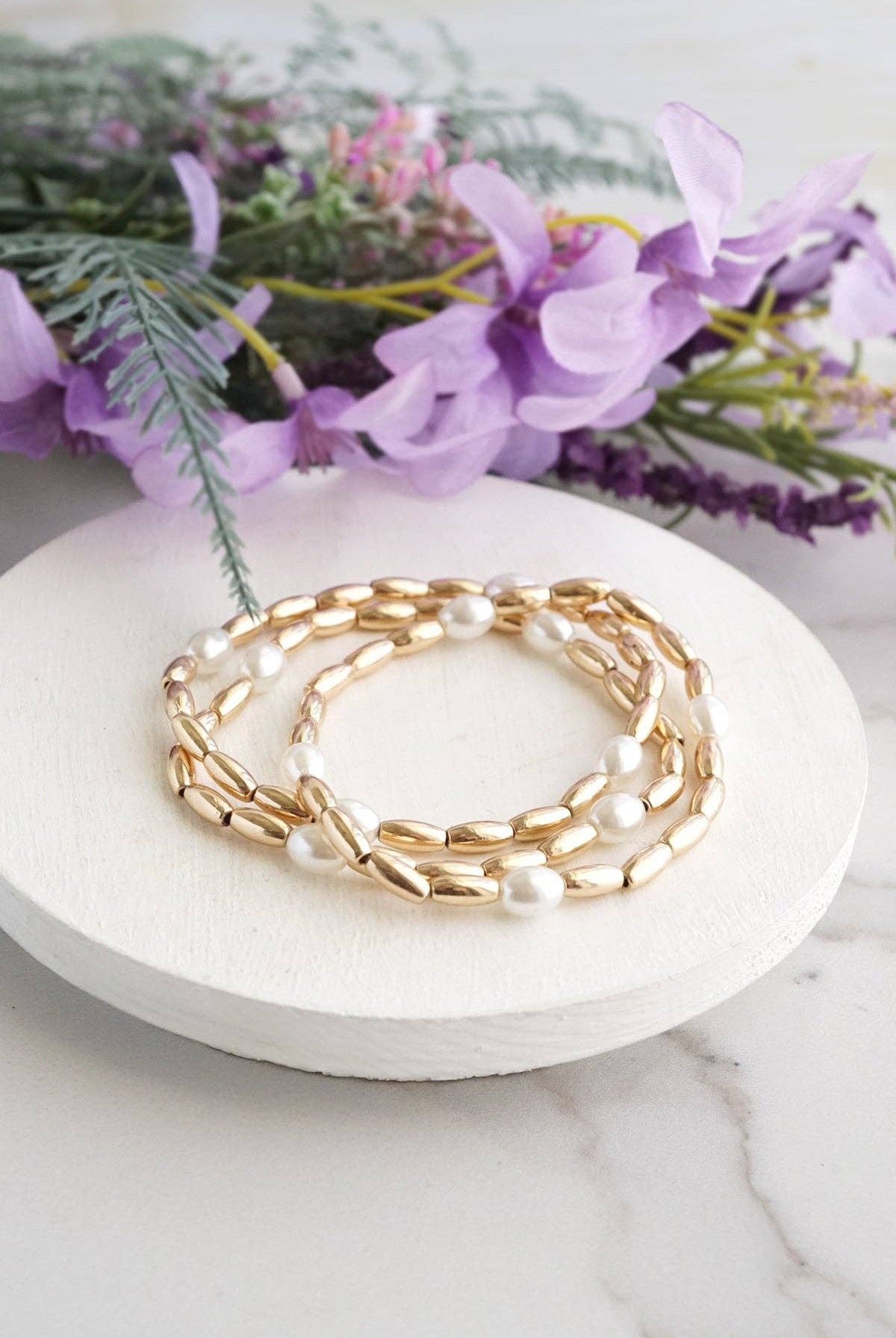 Pearls and Gold Everyday Bracelet Stack-Bracelets-PennyLine inc-Stuffology - Where Vintage Meets Modern, A Boutique for Real Women in Crosbyton, TX