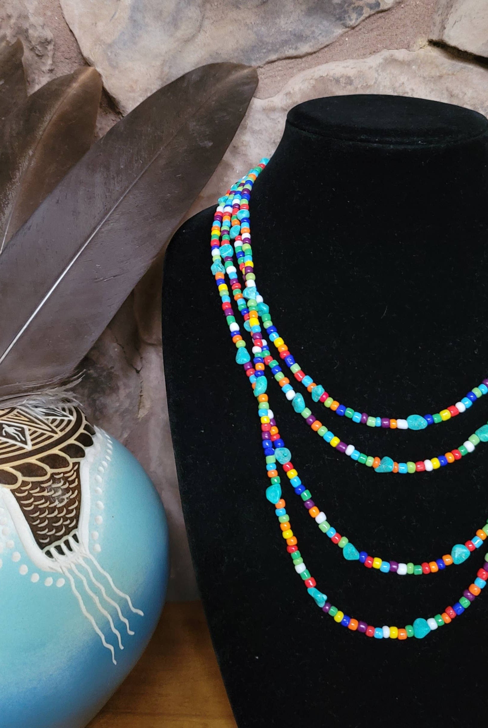 Native American made Turquoise, glass bead necklace-Horse Spirit Studio-Stuffology - Where Vintage Meets Modern, A Boutique for Real Women in Crosbyton, TX