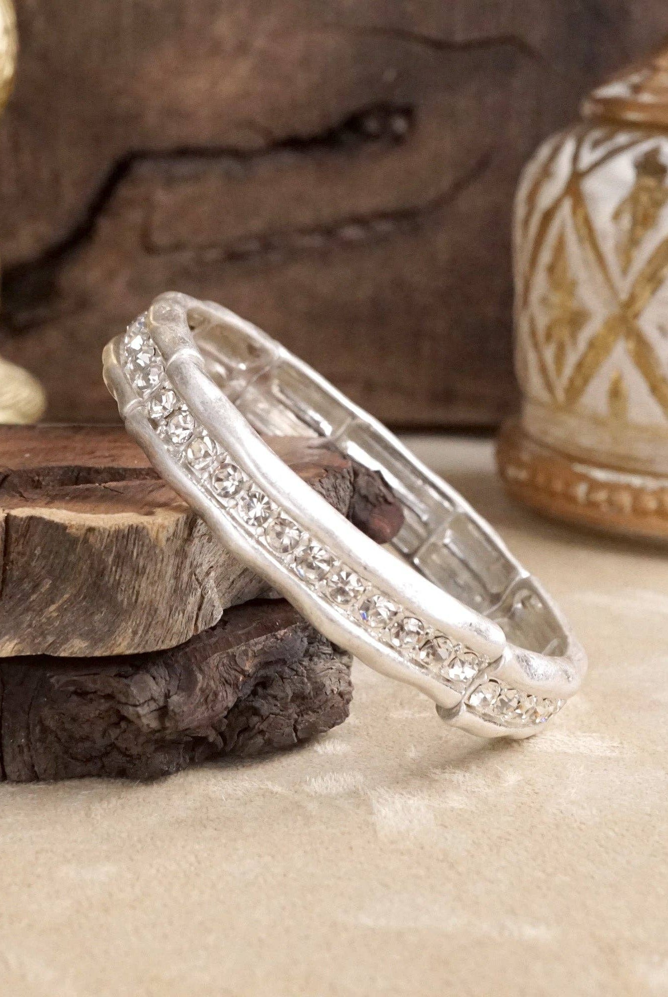 Minimalist TurquoiseCrystal Bangle Bracelet – Brushed Gold-PennyLine inc-Stuffology - Where Vintage Meets Modern, A Boutique for Real Women in Crosbyton, TX