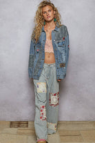 Long sleeve denim embroidery roomy fit jacket-Denim Jacket-Pol Clothing-Stuffology - Where Vintage Meets Modern, A Boutique for Real Women in Crosbyton, TX