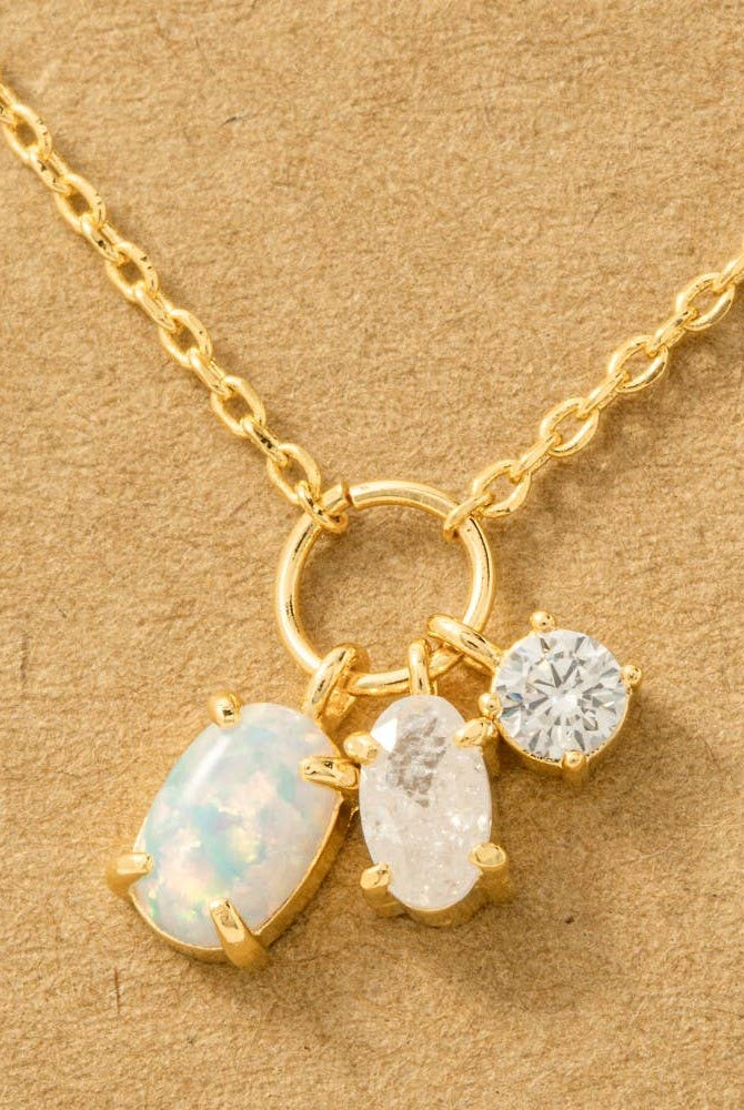 Dainty Opal Crystal Charm Necklace-Necklaces-The Looks by Fame Accessories-Stuffology - Where Vintage Meets Modern, A Boutique for Real Women in Crosbyton, TX