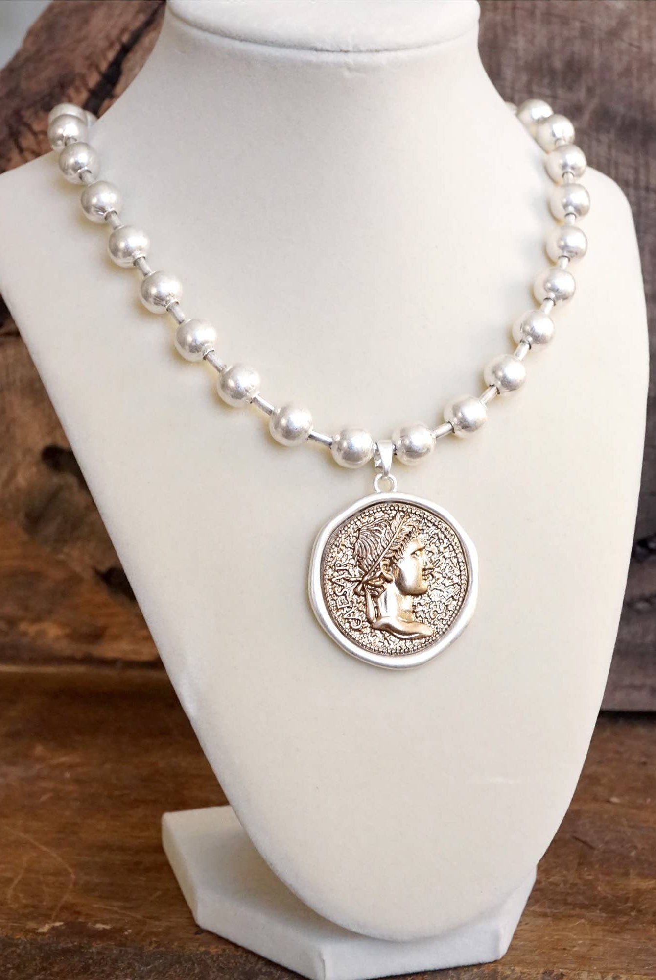 Coin Chunky Ball Chain Statement Necklace – Gold and Silver Tone-Necklaces-PennyLine inc-Stuffology - Where Vintage Meets Modern, A Boutique for Real Women in Crosbyton, TX