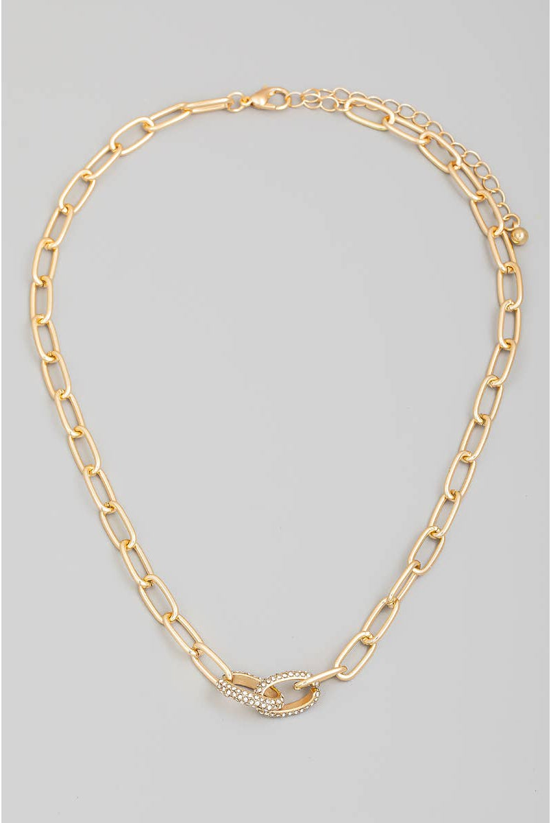 Gold Pave Chain Link Necklace | Stuffology Boutique-Necklaces-The Looks by Fame Accessories-Stuffology - Where Vintage Meets Modern, A Boutique for Real Women in Crosbyton, TX