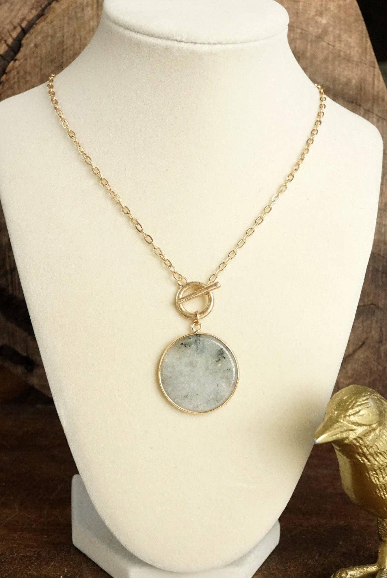 Semi-Precious Disc Pendant Front Toggle Chain Necklace-Necklaces-PennyLine inc-Stuffology - Where Vintage Meets Modern, A Boutique for Real Women in Crosbyton, TX